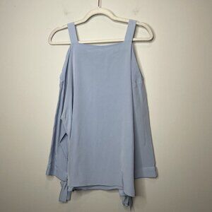 Tibi 100% Silk Baby Blue Off Shoulder Blouse Open Shoulder Top Size X-Small XS